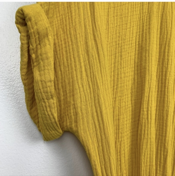 Magashoni Midi Dress Organic Gauze Size Small Yellow Button Front Short Sleeve - Picture 11 of 15